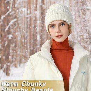 White Chunky Knit Beanie